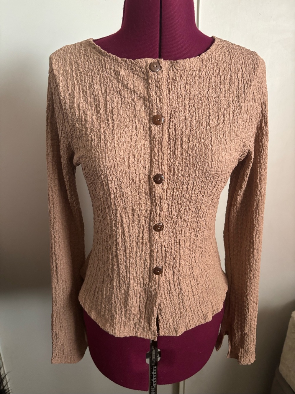 NWOT See You Monday Button-Front Textured Long-Sleeve Top - Camel, Size XL
